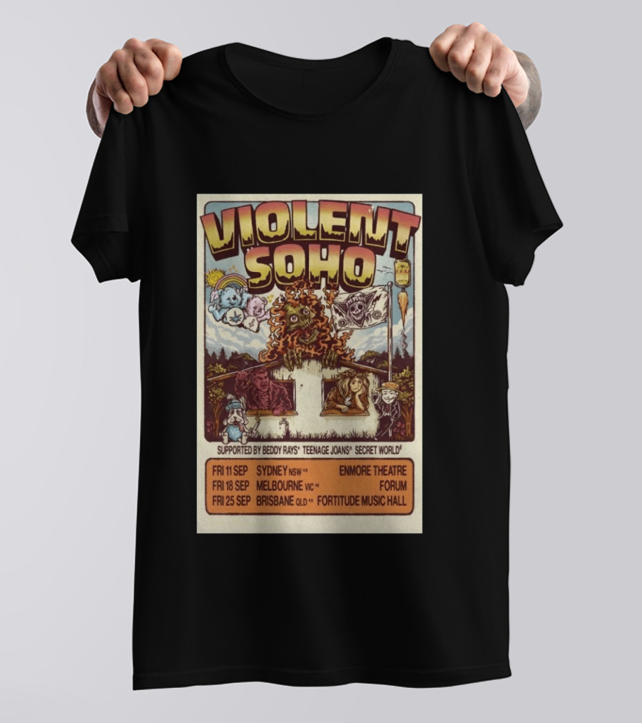 Violent Soho Australia Tour 2026 Enmore Theatre Forum Fortitude Music Hall Beddy Rays Teenage Joans Secret World T-Shirt
