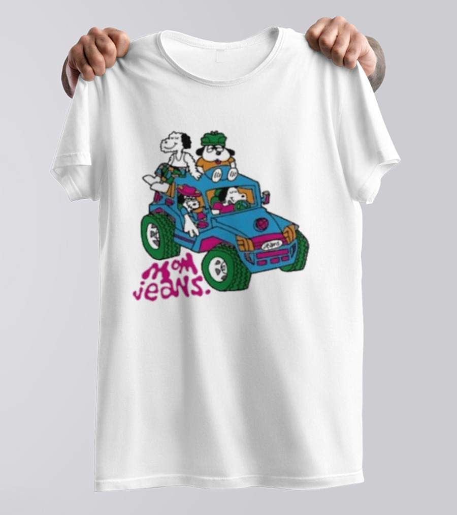 Mom Jeans Gorillaz Cartoon Characters Off Road Jeep Mock T-Shirt