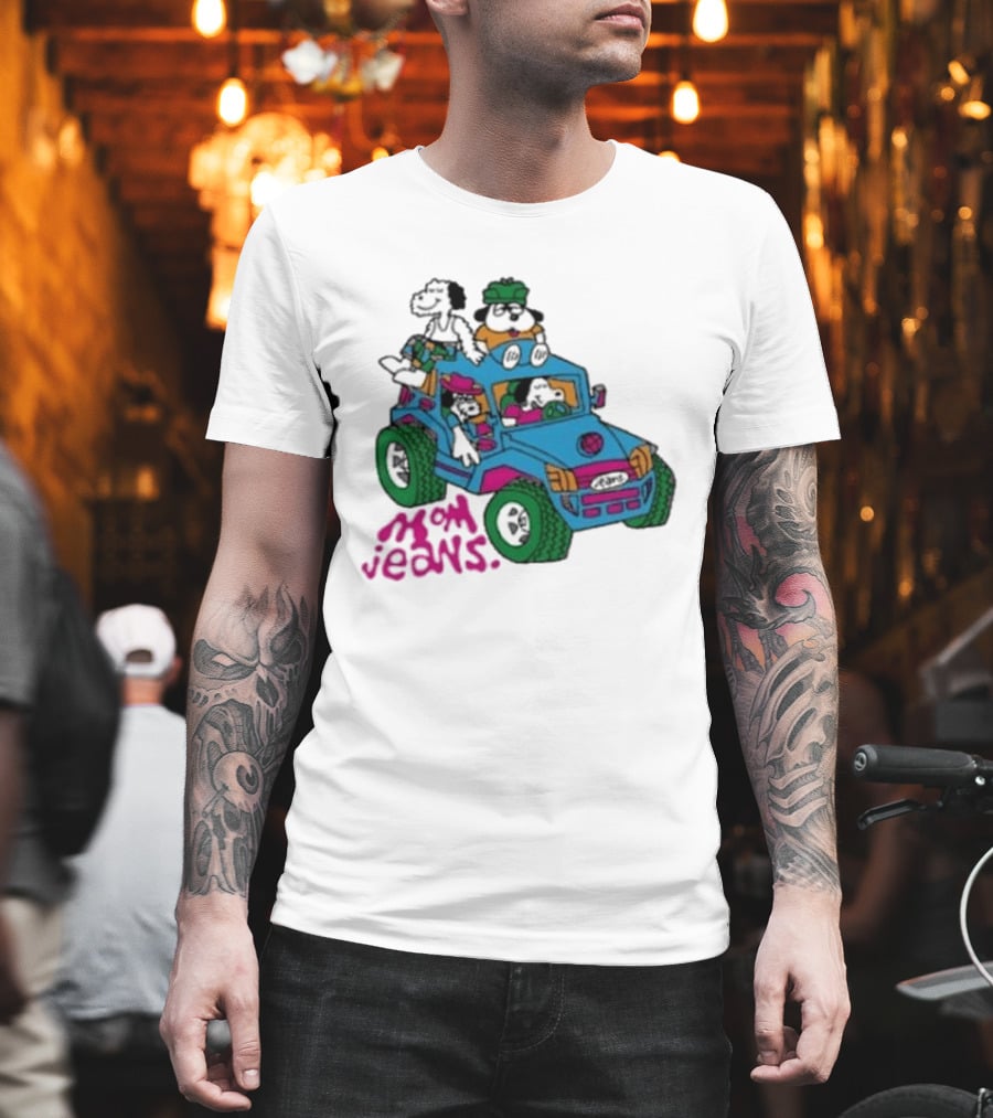 Mom Jeans Gorillaz Cartoon Characters Off Road Jeep Mock T-Shirt