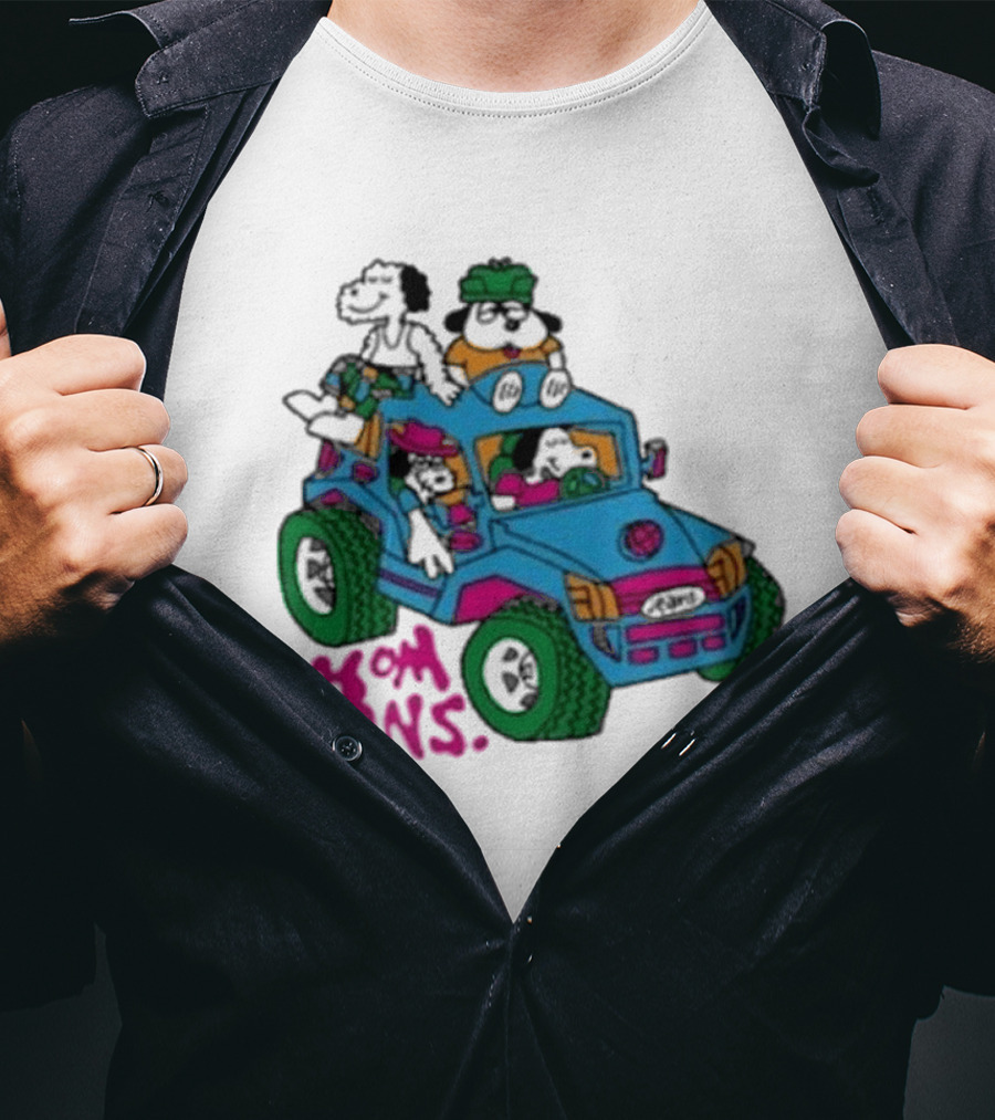 Mom Jeans Gorillaz Cartoon Characters Off Road Jeep Mock T-Shirt