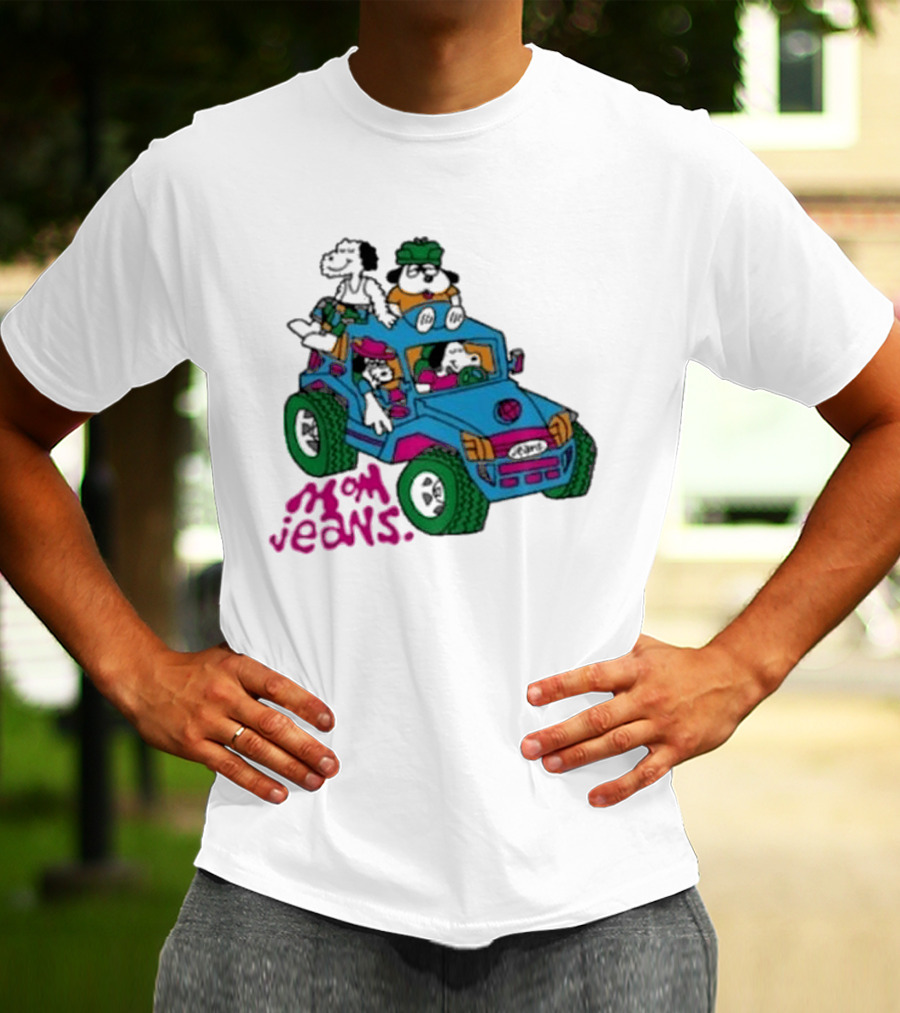 Mom Jeans Gorillaz Cartoon Characters Off Road Jeep Mock T-Shirt
