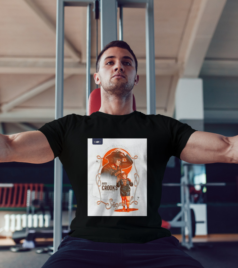 Audi Crooks Signed Oklahoma State Cowgirls Basketball 55 Center Senior T-Shirt