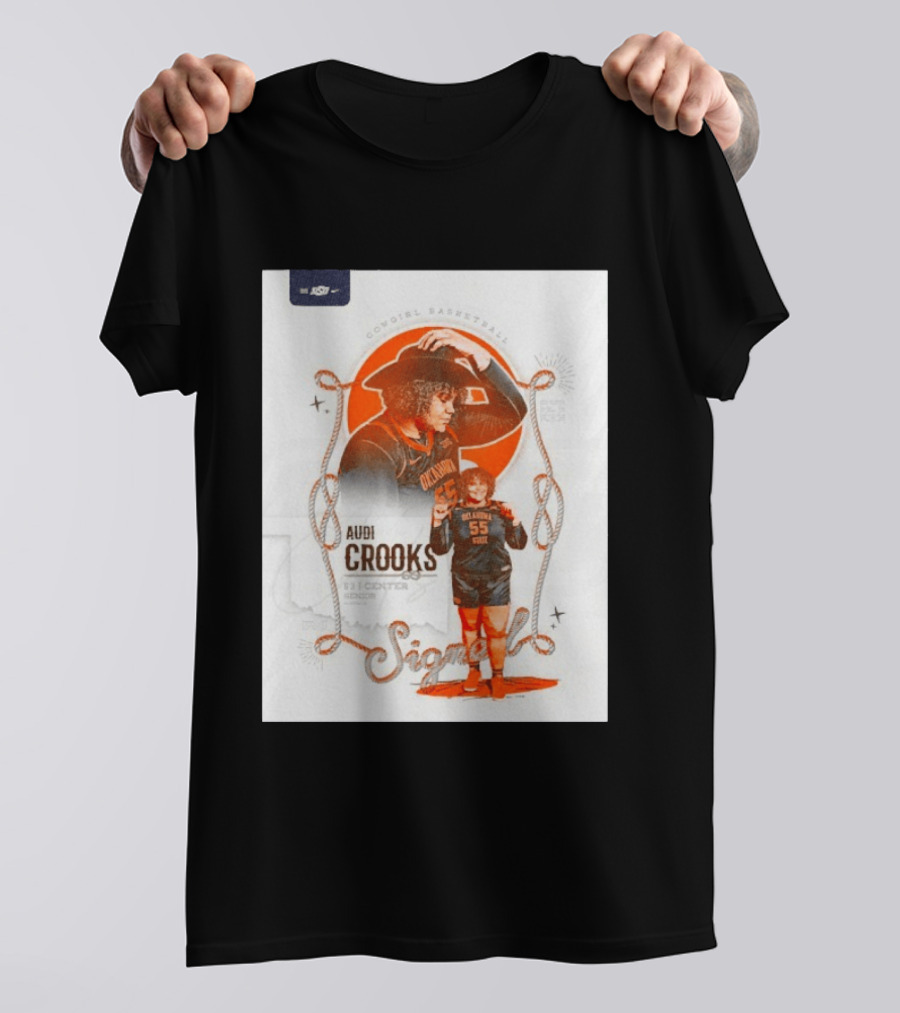 Audi Crooks Signed Oklahoma State Cowgirls Basketball 55 Center Senior T-Shirt