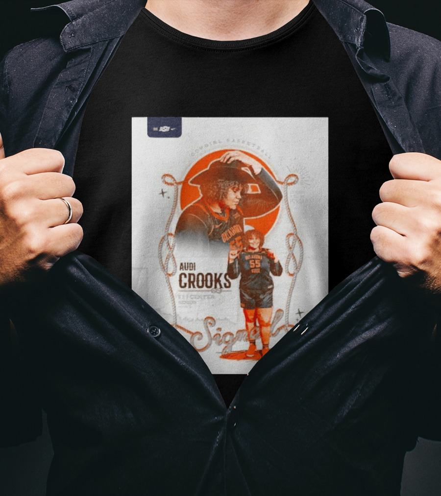 Audi Crooks Signed Oklahoma State Cowgirls Basketball 55 Center Senior T-Shirt