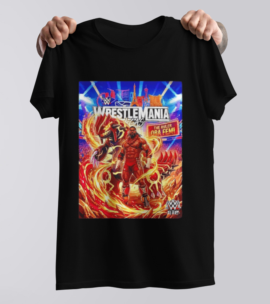 WrestleMania Vegas Pokémon Groudon X The Ruler Oba Femi WWE Superstar T-Shirt