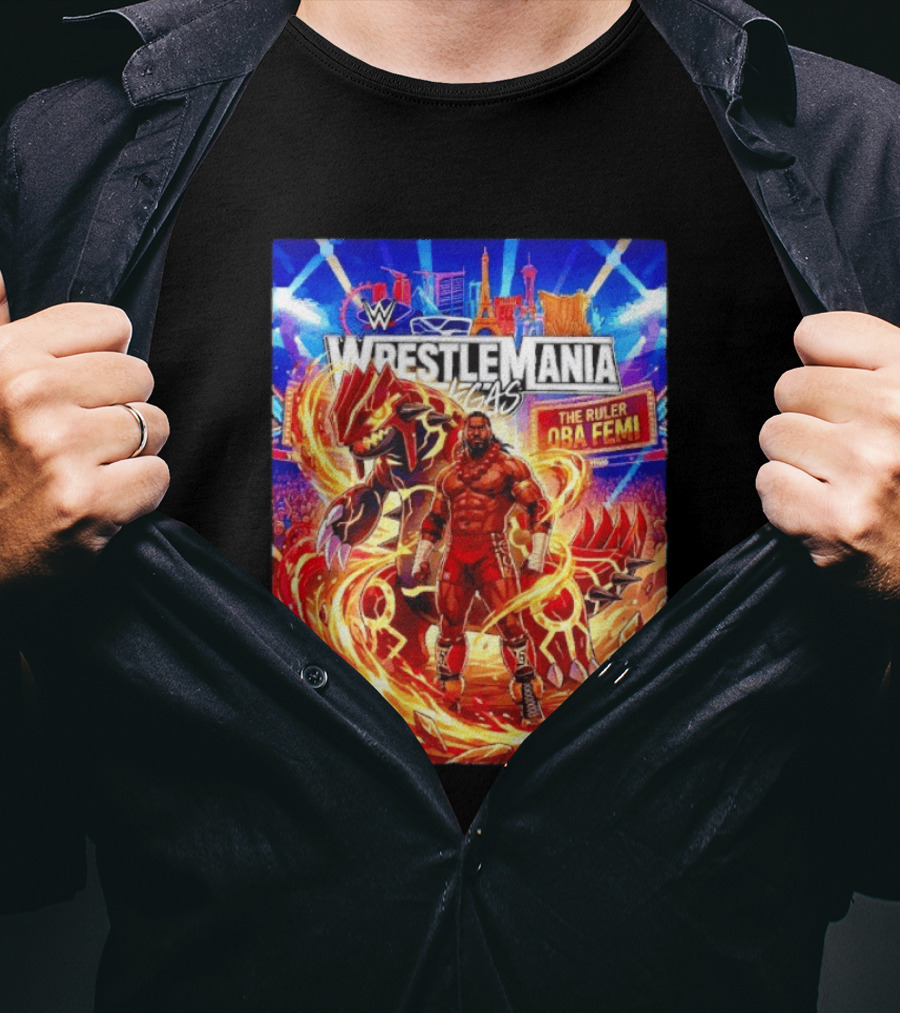 WrestleMania Vegas Pokémon Groudon X The Ruler Oba Femi WWE Superstar T-Shirt