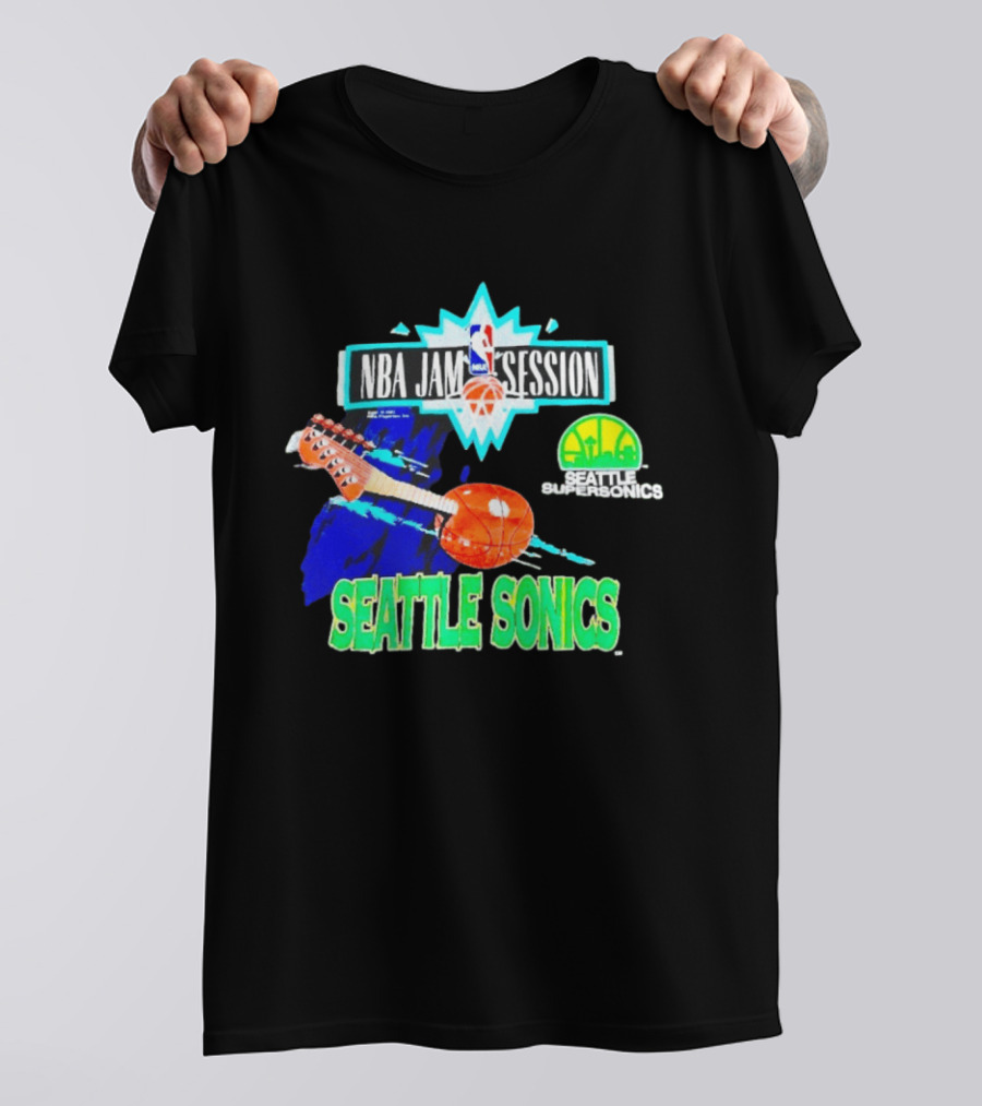 Seattle SuperSonics NBA Jam Session Retro Basketball Guitar T-Shirt