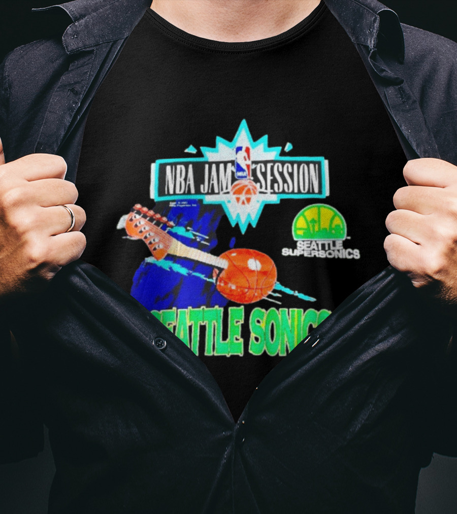 Seattle SuperSonics NBA Jam Session Retro Basketball Guitar T-Shirt