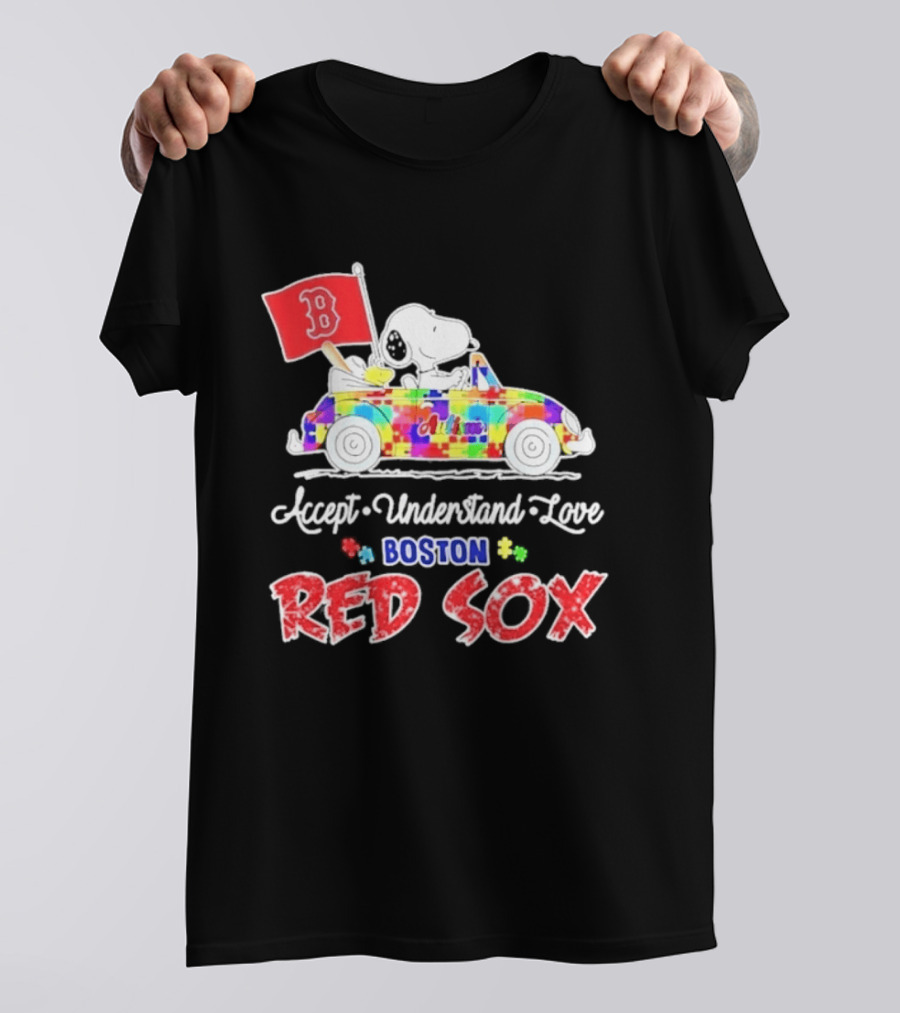 Snoopy Woodstock Boston Red Sox Driving Car Autism Awareness Accept Understand Love 2026 T-Shirt