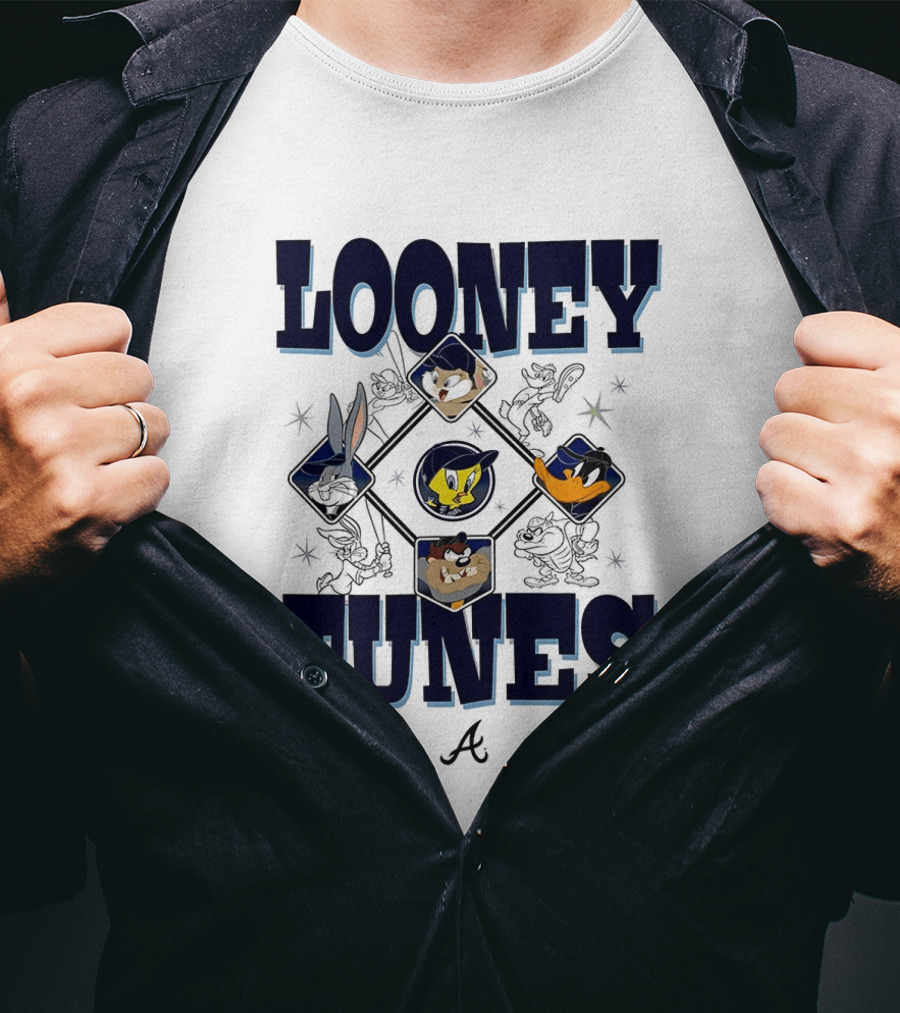 Looney Tunes Atlanta Braves Baseball Diamond Cartoon Characters T-Shirt