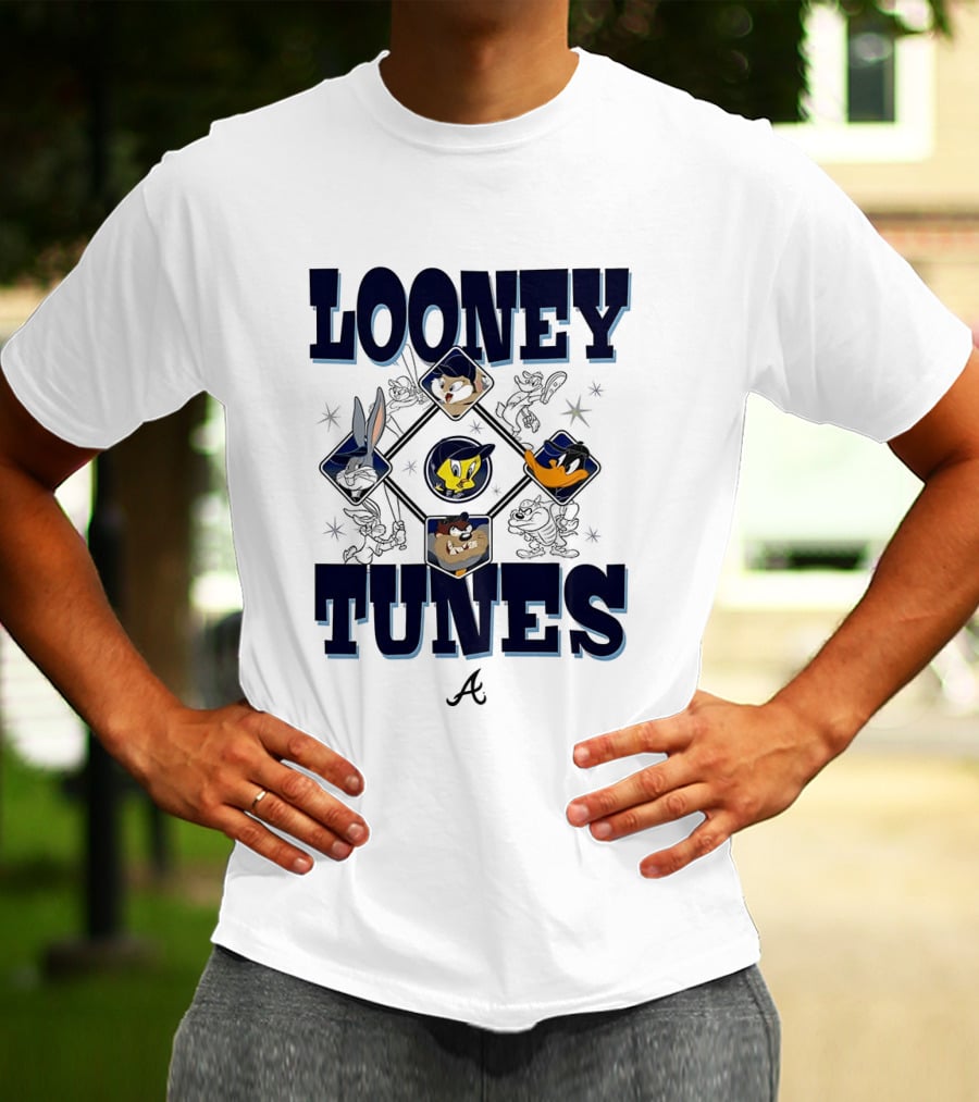 Looney Tunes Atlanta Braves Baseball Diamond Cartoon Characters T-Shirt