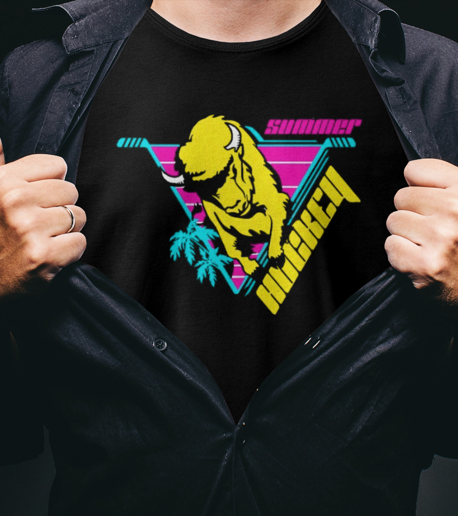 Summer Hockey Buffalo Retro Neon Triangle Vibes T-Shirt