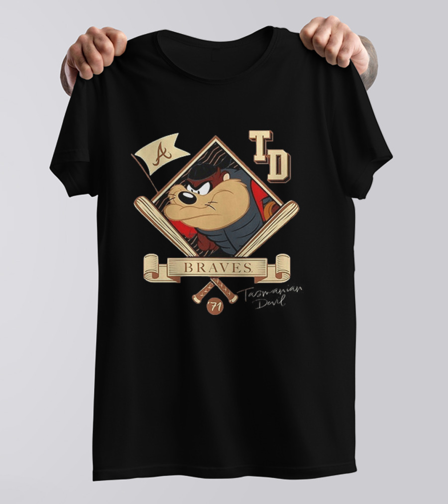 Tasmanian Devil Braves Baseball Cartoon TD 71 A Flag T-Shirt