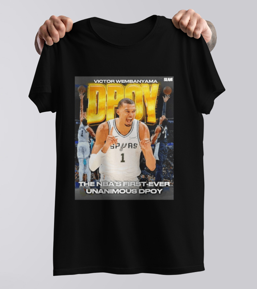 Victor Wembanyama Spurs Basketball NBA First Ever Unanimous DPOY Recognition T-Shirt