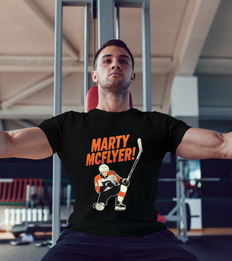 Marty McFlyer 94 Hockey Player In Action T-Shirt