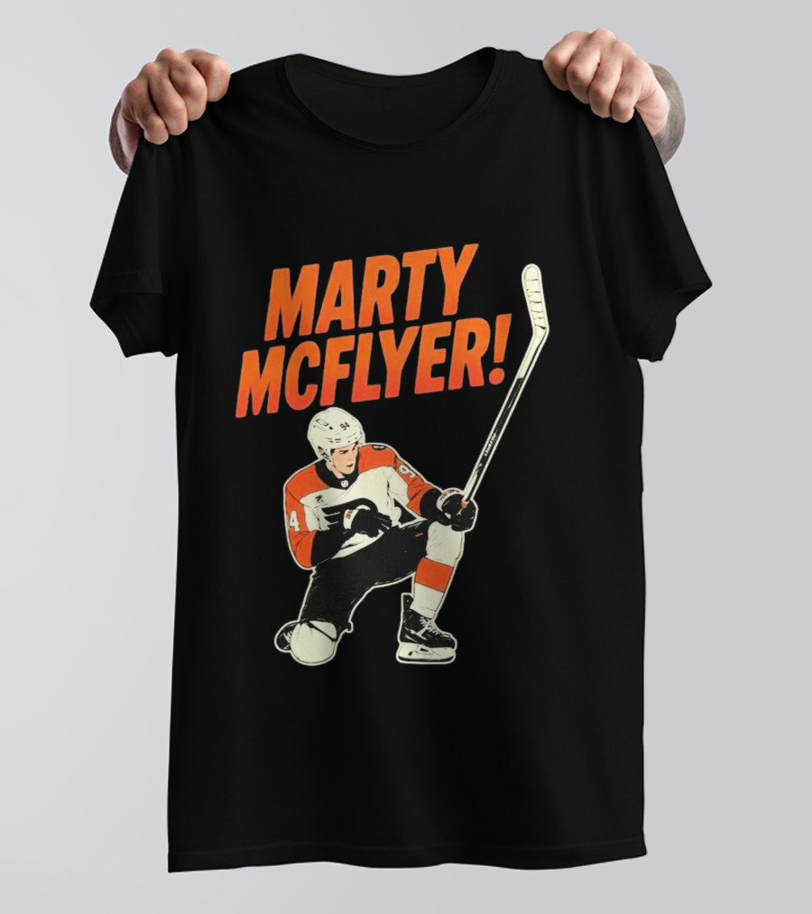 Marty McFlyer 94 Hockey Player In Action T-Shirt