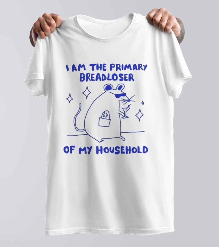 I Am The Primary Breadloser Of My Household Funny Mouse With Martini And Shades T-Shirt