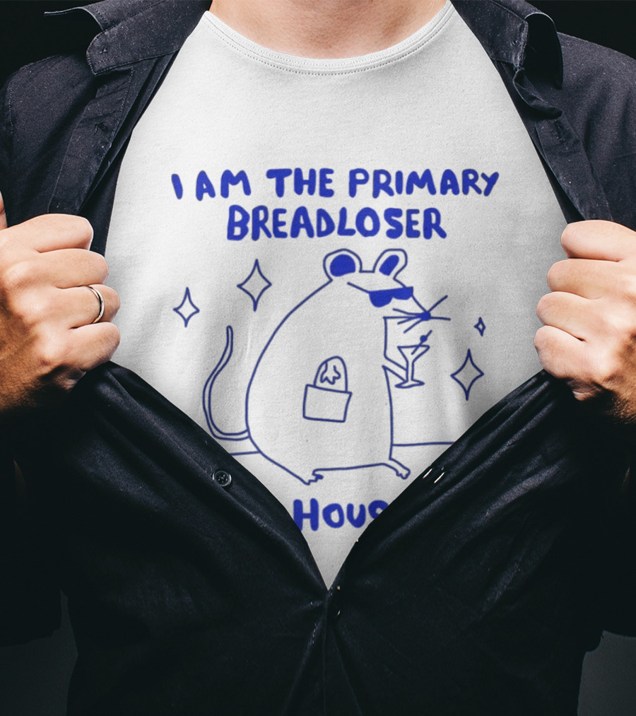 I Am The Primary Breadloser Of My Household Funny Mouse With Martini And Shades T-Shirt