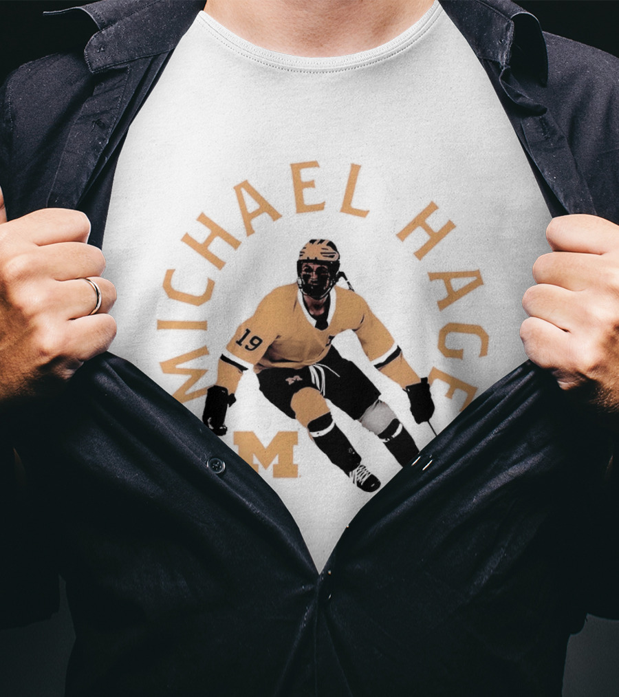 Michael Hage Michigan Wolverines Hockey 2026 Retro Ice Hockey Player Number 19 And Block M T-Shirt