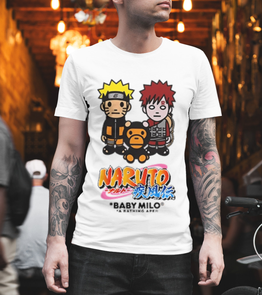 Naruto Baby Milo A Bathing Ape Collaboration With Gaara And Baby Milo Characters T-Shirt
