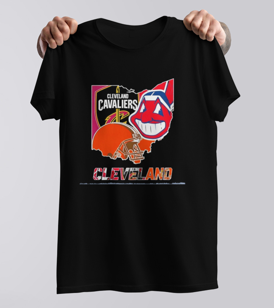 Cleveland Cavaliers Browns Indians 2026 Team Sport Map T-Shirt