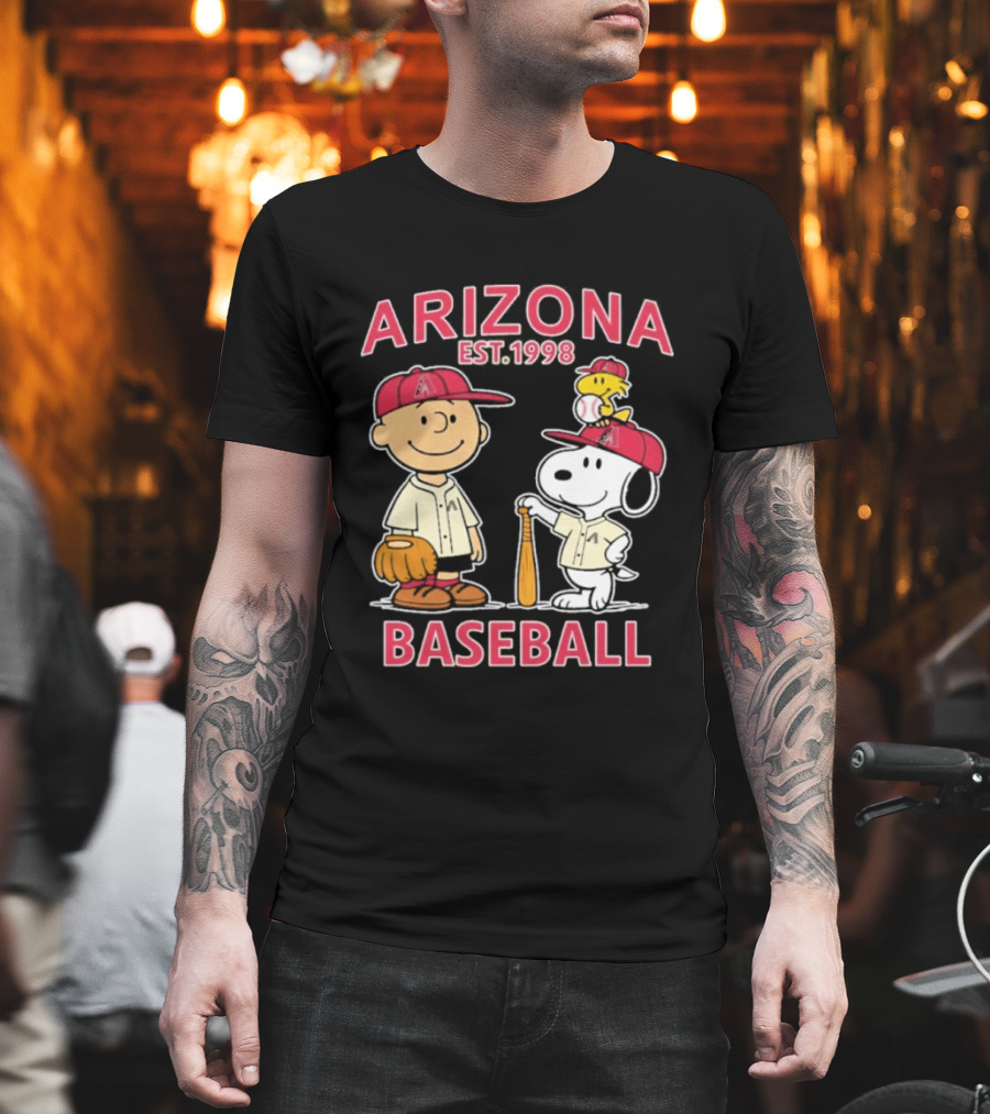 Arizona Est. 1998 Snoopy Woodstock Baseball Team Brown T-Shirt