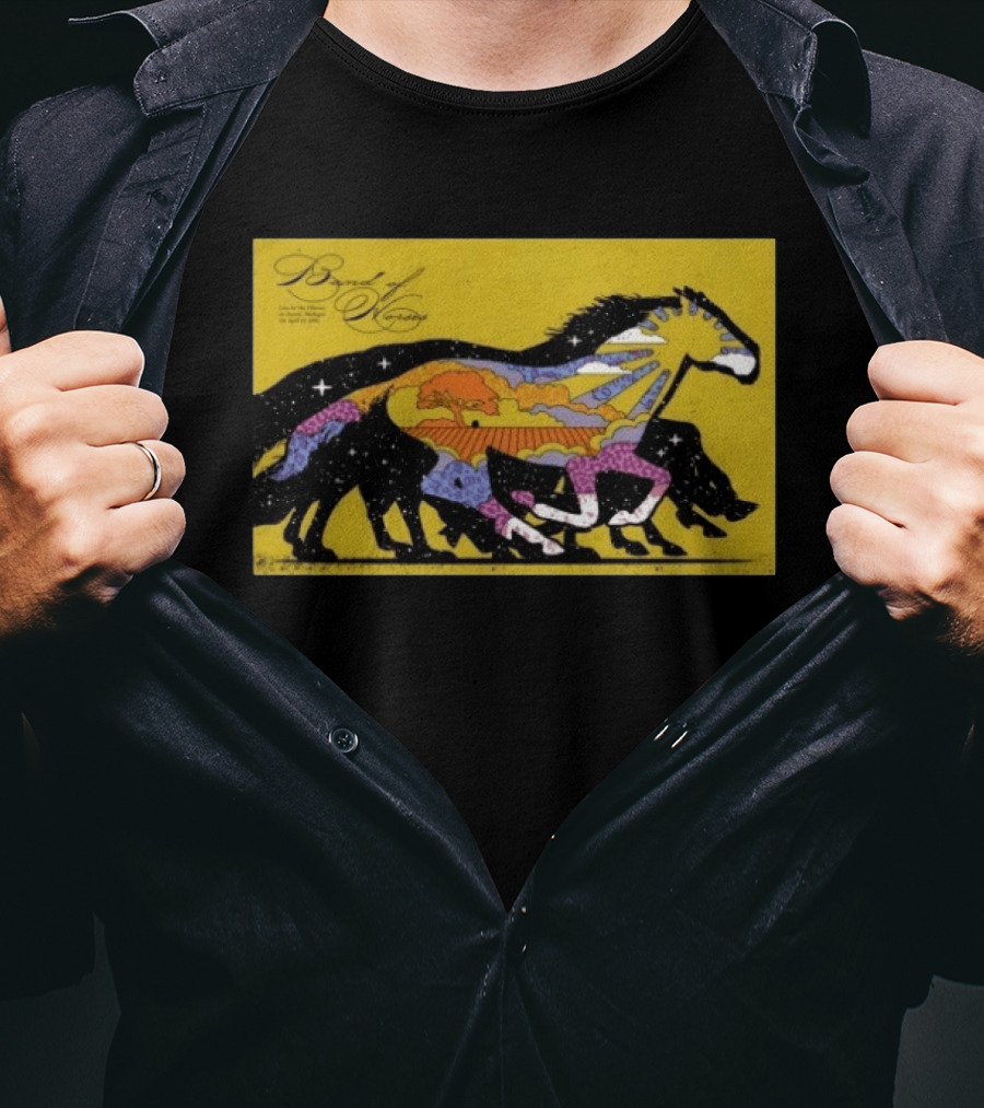 Band Of Horses April 22 2026 Detroit MI Black Horse Psychedelic Landscape T-Shirt