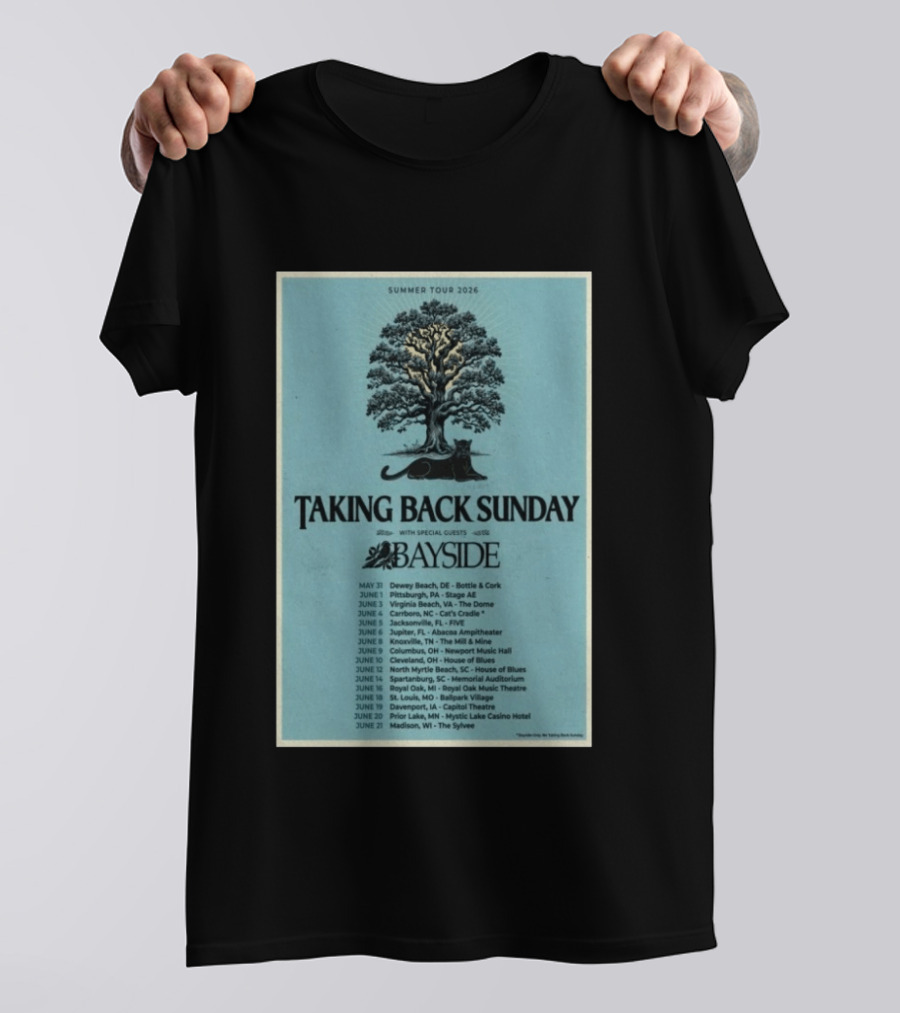 Summer Tour 2026 Taking Back Sunday With Bayside Concert Dates And Locations T-Shirt