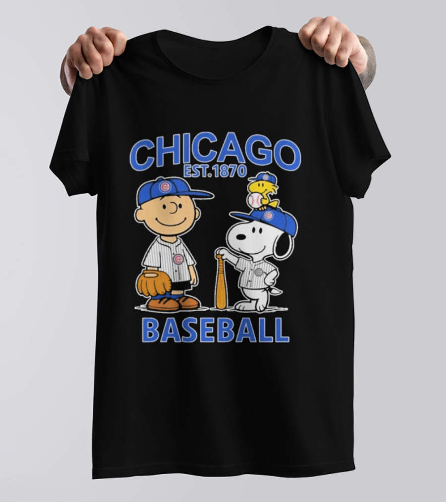 Chicago Est 1870 Snoopy Woodstock Baseball Charlie Brown Cubs T-Shirt