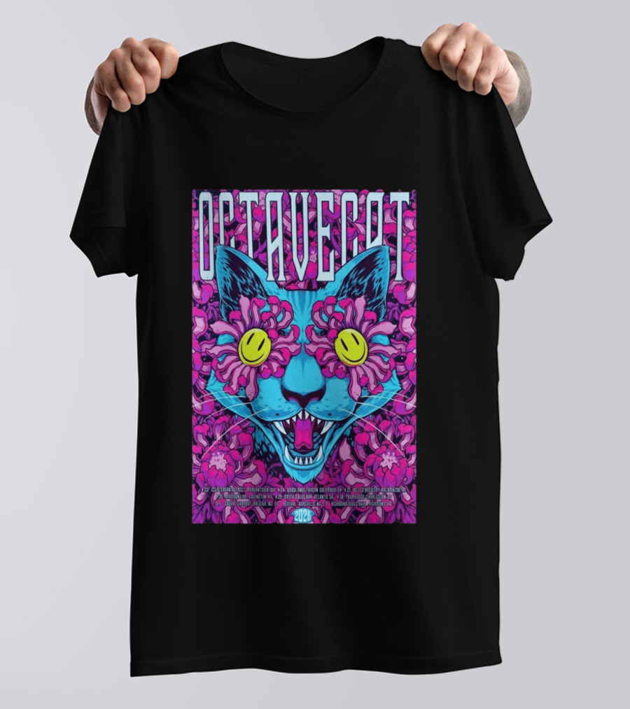 Octave Cat 2026 Psychedelic Spring Tour Dates Floral Cat T-Shirt