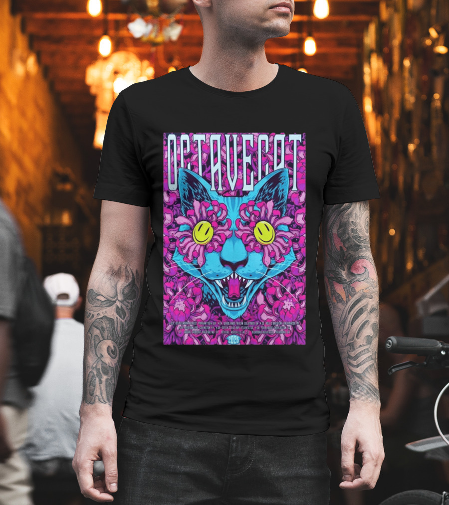 Octave Cat 2026 Psychedelic Spring Tour Dates Floral Cat T-Shirt