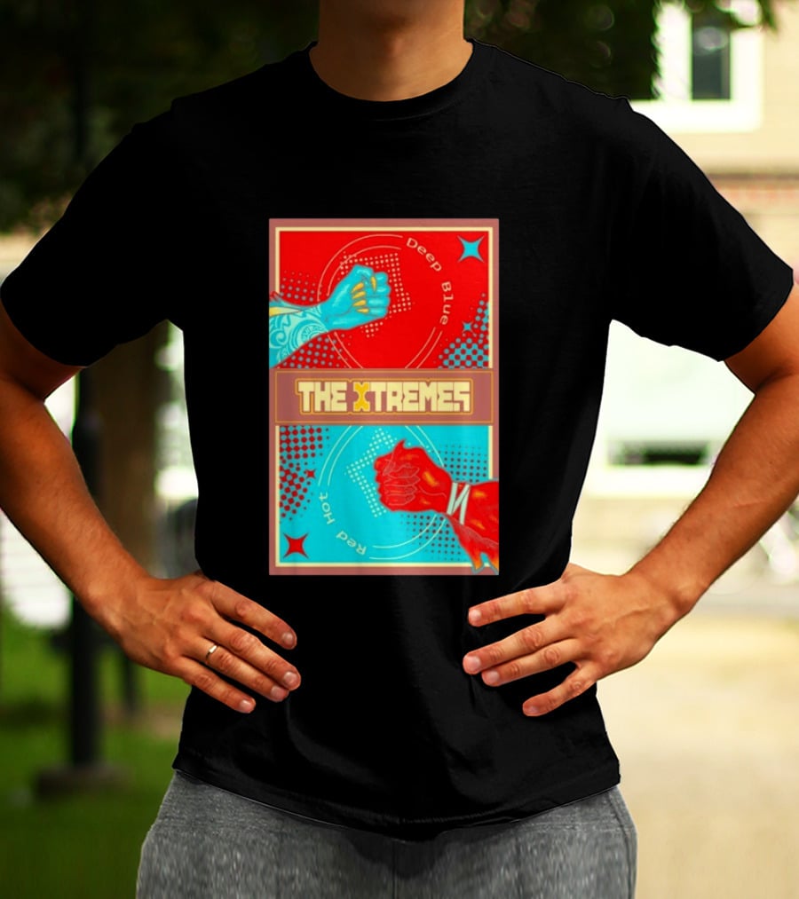 The Xtremes Deep Blue Red Hot Fist Bump Duel Comic T-Shirt