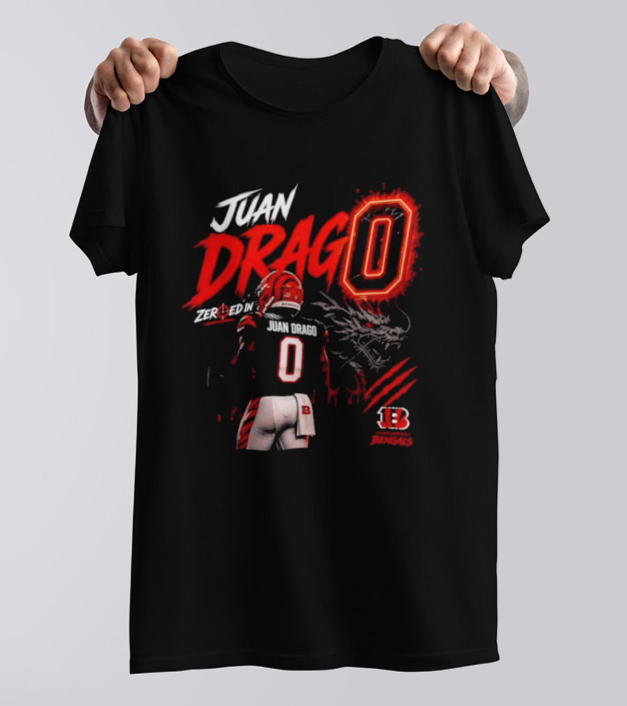 Juan Drago 0 Cincinnati Bengals Dragon Claw Football T-Shirt