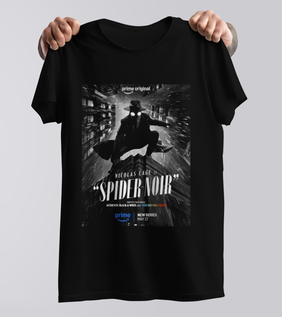 Prime Original Nicolas Cage Spider Noir New Series Release May 27 Authentic Black And White Version T-Shirt