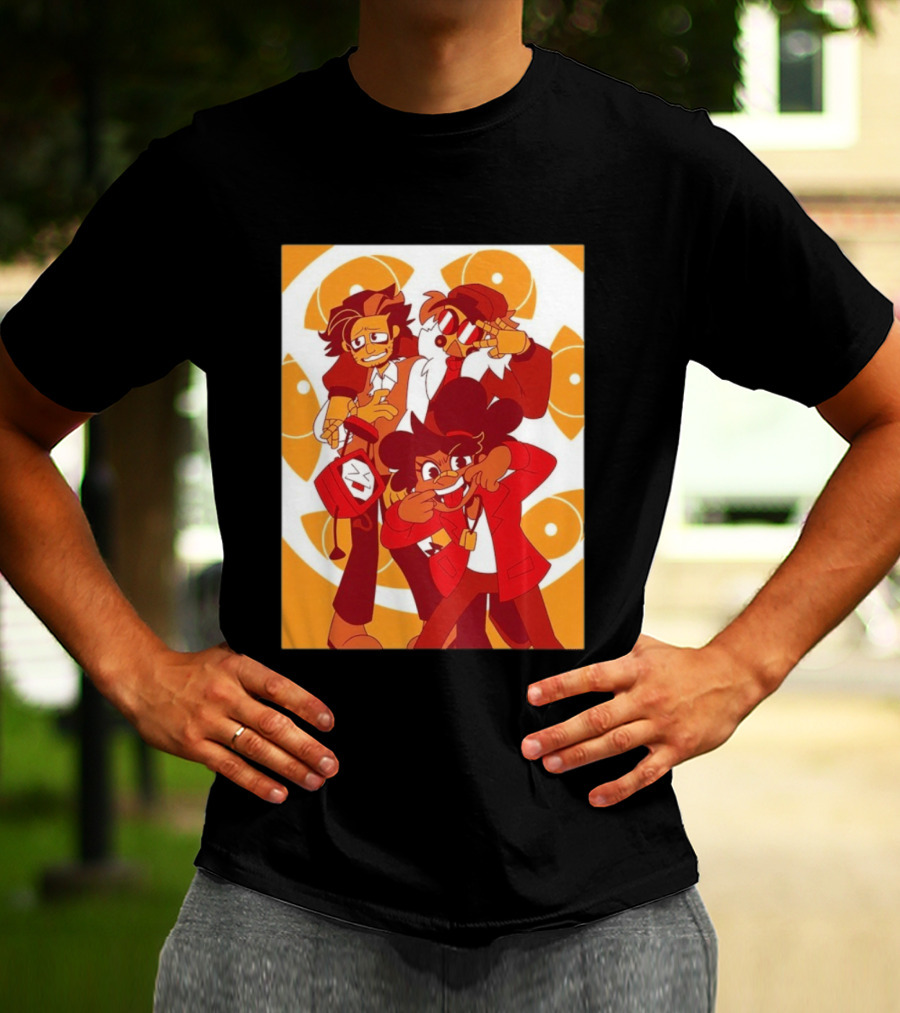 Epilogue Mural Red And White Cartoon Characters With Unique Hairstyles And Outfits T-Shirt