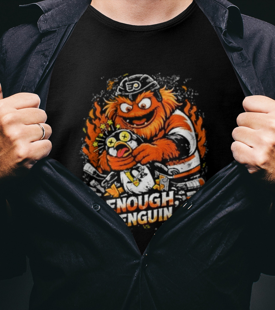 Gritty Enough Penguin Philadelphia Flyers Vs Penguins Retro Comic T-Shirt