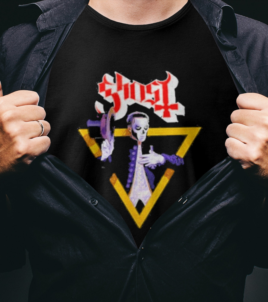 Ghost Papa Emeritus Holding Microphone With Red Gothic T-Shirt