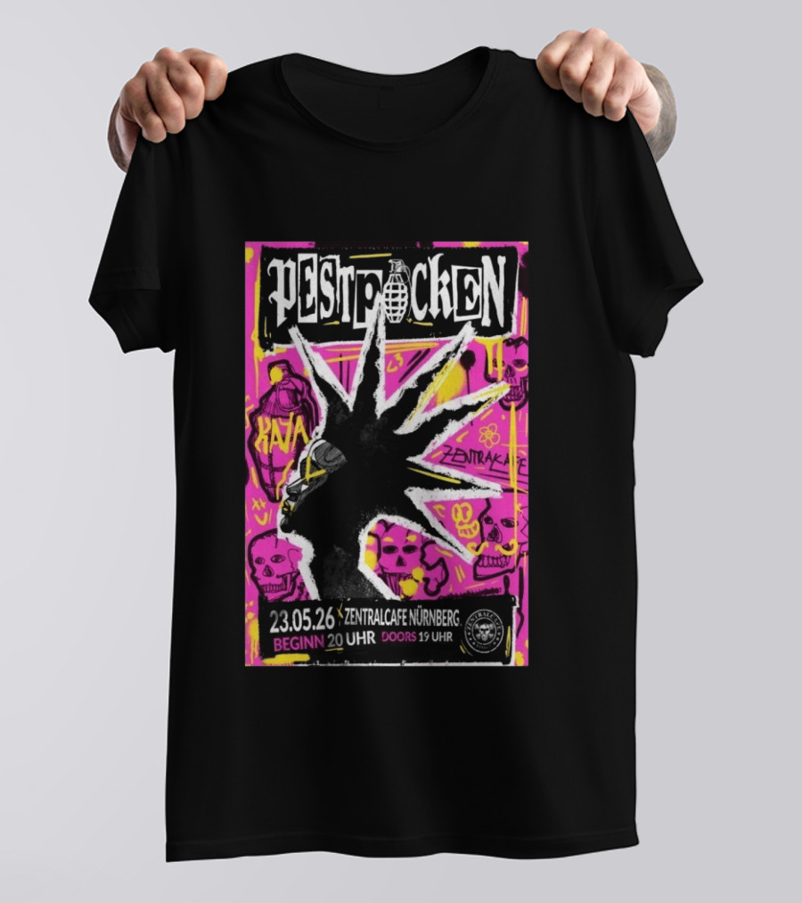 PESTPOCKEN May 23 2026 Zentralcafe Nürnberg Punk Grenade Graphic Skulls Graffiti T-Shirt