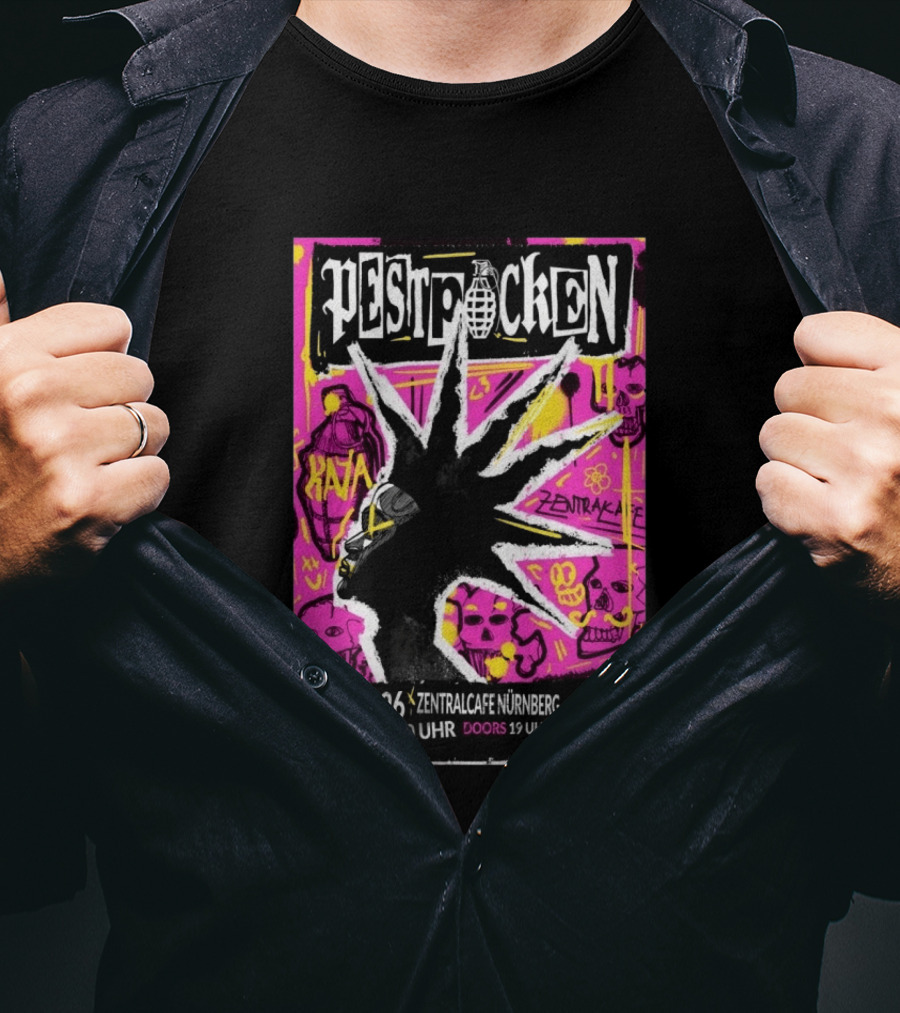 PESTPOCKEN May 23 2026 Zentralcafe Nürnberg Punk Grenade Graphic Skulls Graffiti T-Shirt
