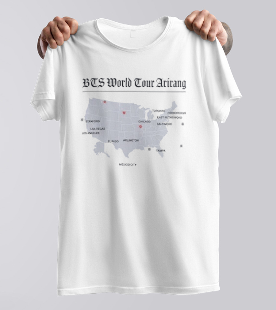 BTS World Tour Arirang Cities Map US Locations T-Shirt