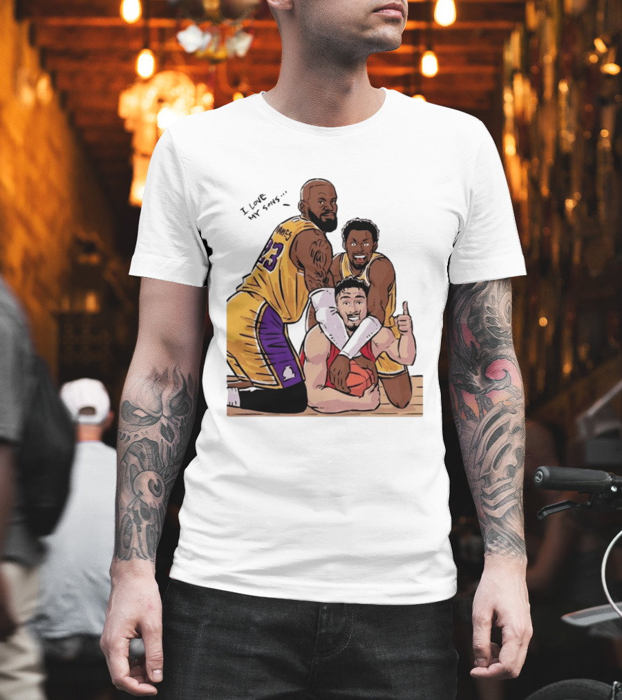 Lebron James Lakers Family Bronny Sengun Cartoon Basketball Scene T-Shirt