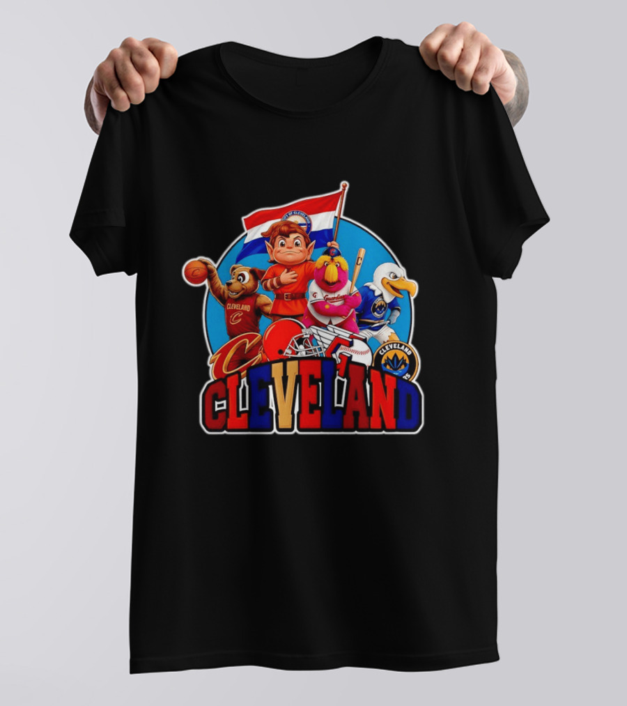 Cleveland City Mascots Cavaliers Guardians Browns Blue Jackets T-Shirt