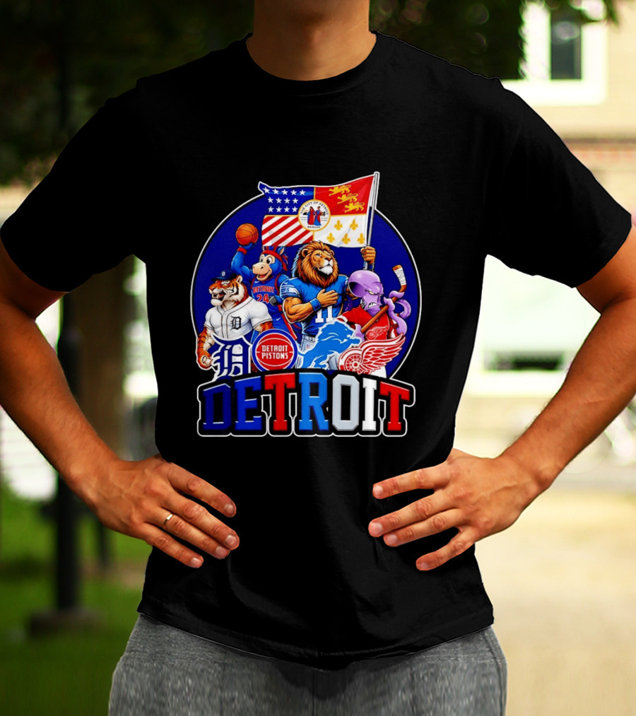 Detroit Pistons Tigers Lions Red Wings City Of Detroit Sports Mascots T-Shirt