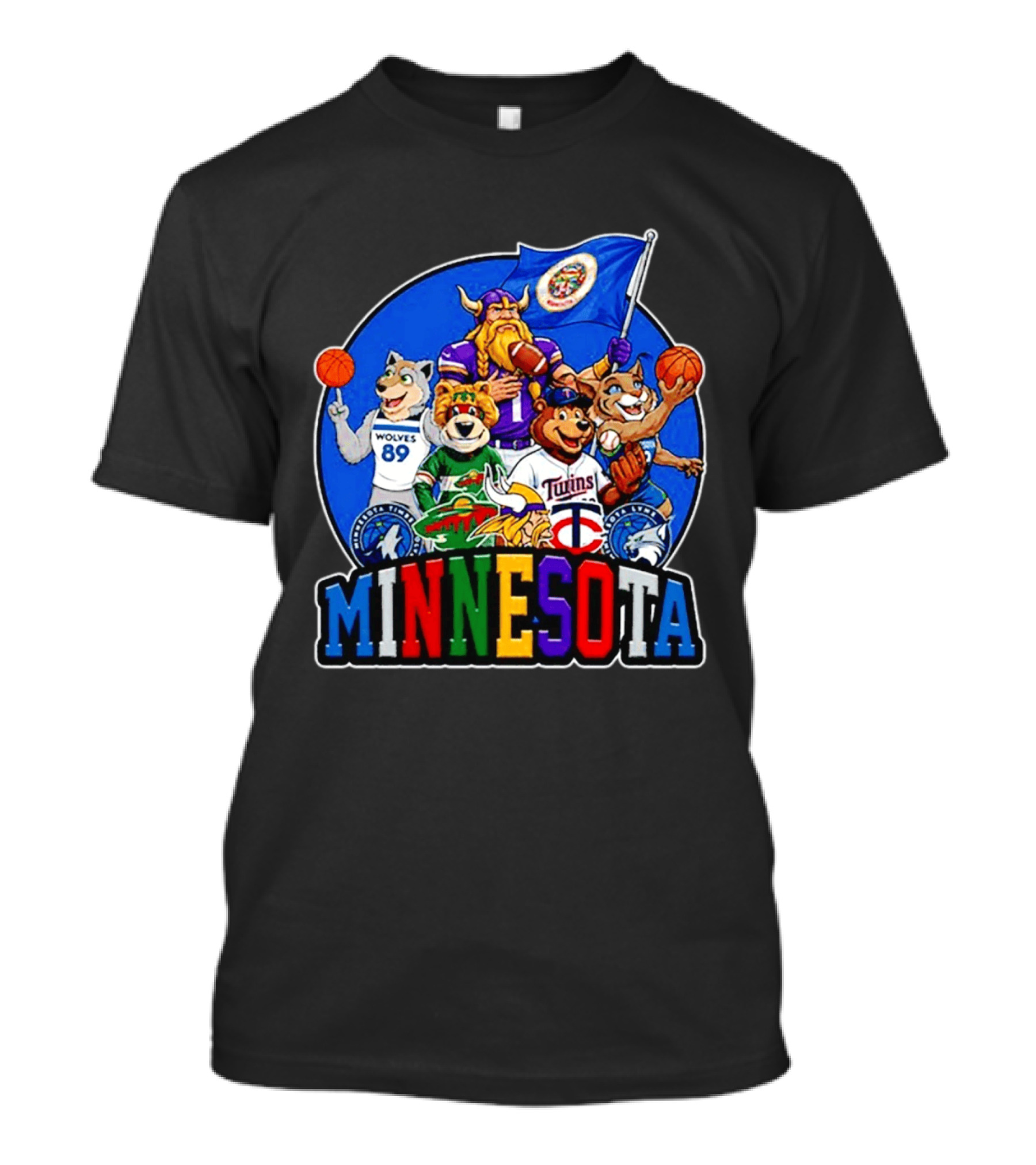 Minnesota Sports Team Characters Vikings Wolves Twins Wild Logos T-Shirt