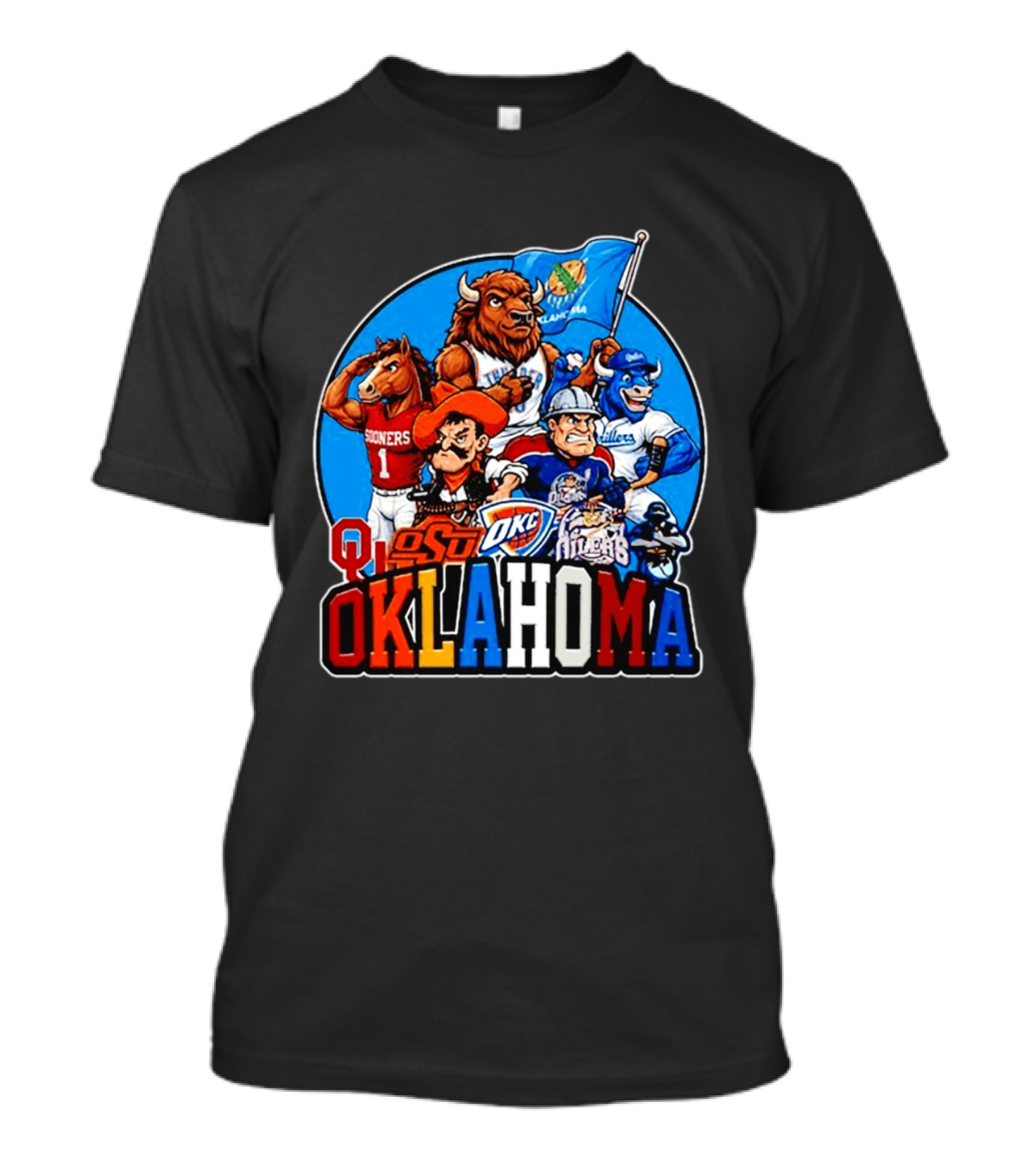 Oklahoma Sooners Cowboys Thunder Oilers Mascot Collage T-Shirt