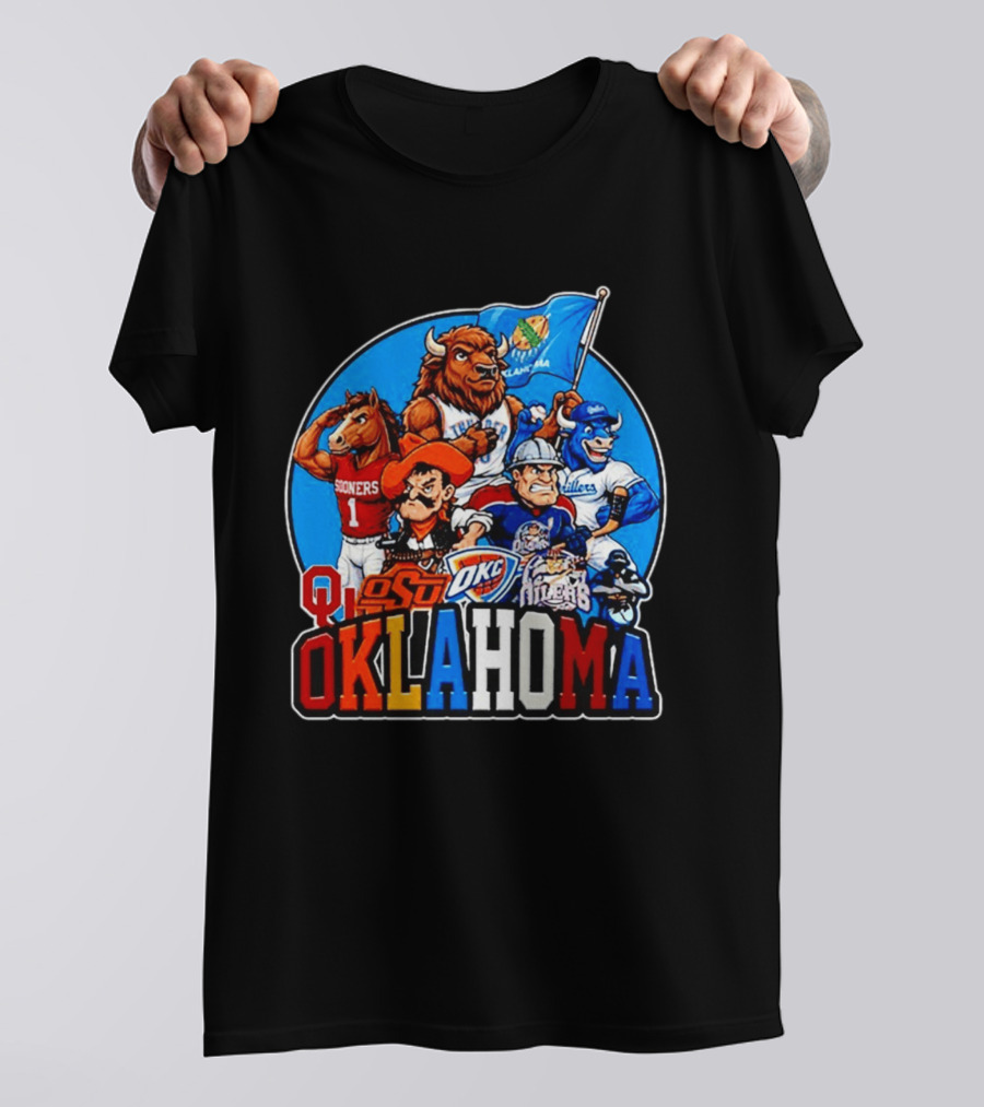 Oklahoma Sooners Cowboys Thunder Oilers Mascot Collage T-Shirt