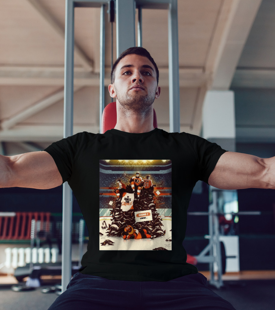 Philadelphia Flyers Ignite The Orange Round 2 Loading Cartoon Hockey Battle T-Shirt