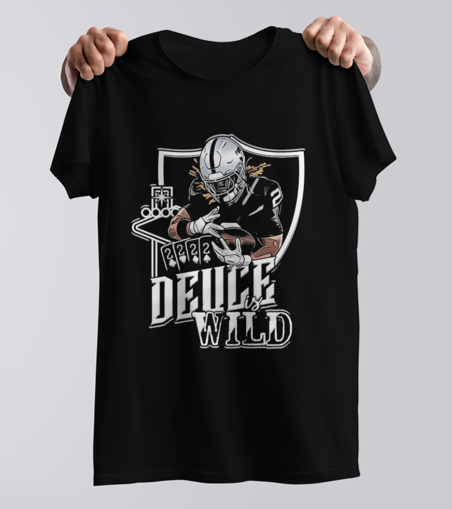 Deuce Is Wild Football Player Silver Helmet Playing Card Shield T-Shirt