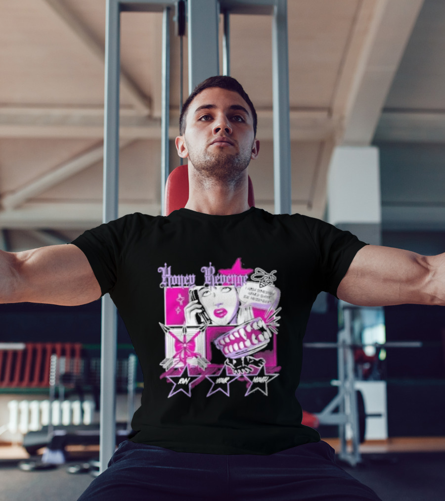 Honey Revenge Comic Style Pink And Black Lips Starburst T-Shirt
