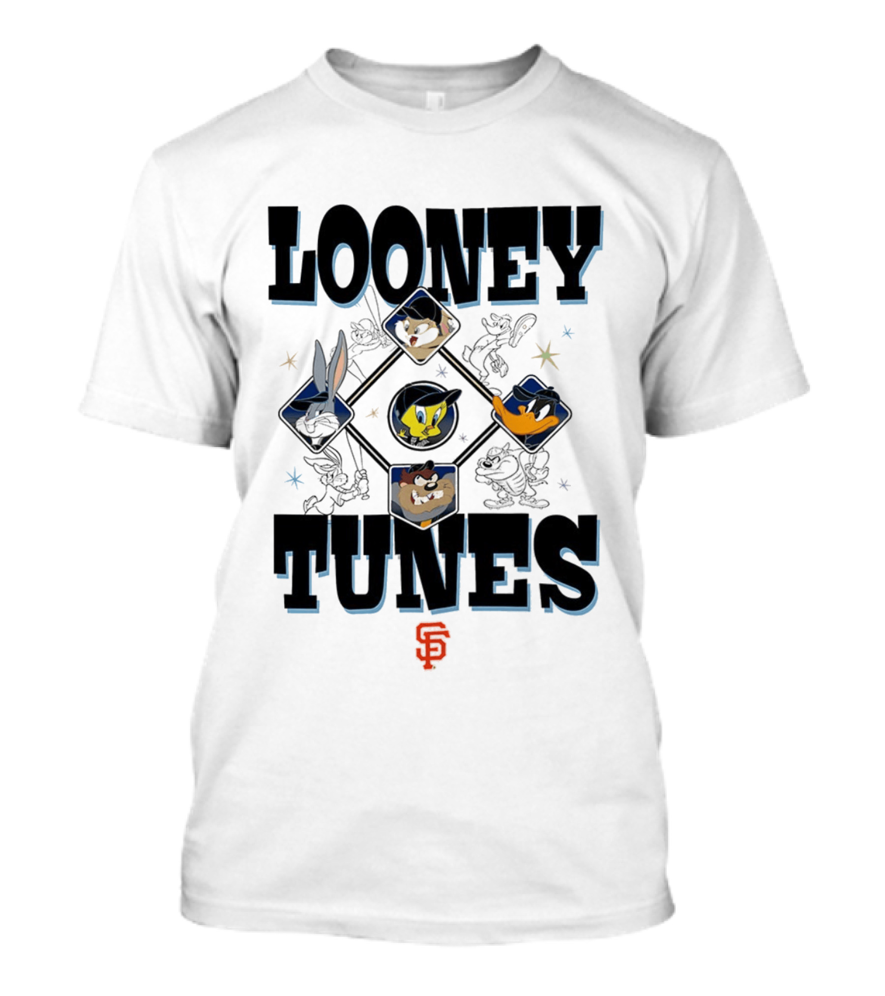 Looney Tunes San Francisco Giants Baseball Bugs Bunny Daffy Duck Taz Tweety T-Shirt